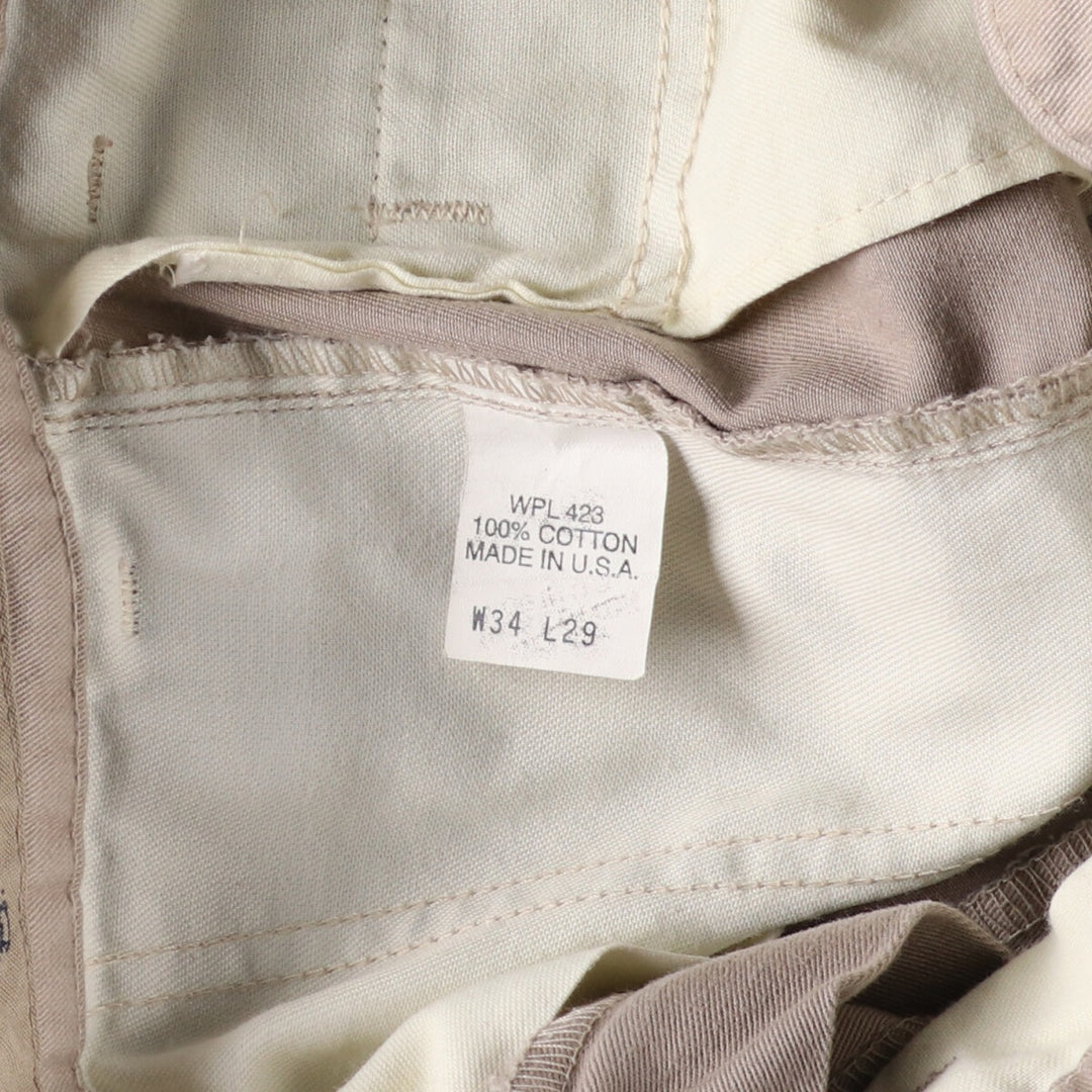 90'S Levi's Classic Fit Two-pleat Chino Pants, Made in USA, Men's, W34, Vintage cotton beige type brown Vintage Second Hand