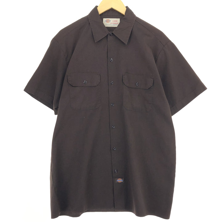 Dickies Short Sleeve Work Shirt, Men's L polyester brown type Vintage Second Hand