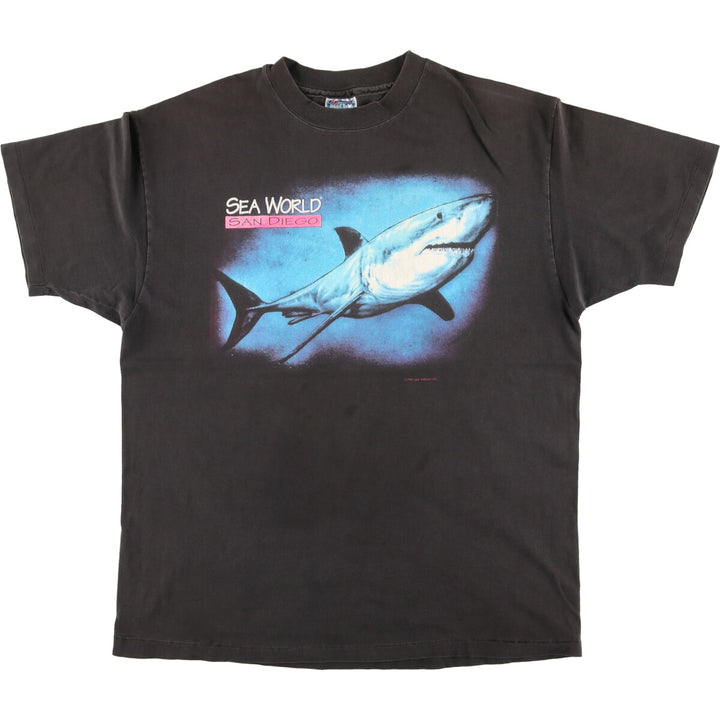 80's Hanes BEEFY-T Blue Tag Shark Pattern Animal T-shirt Made in USA Men's XL /eaa460230