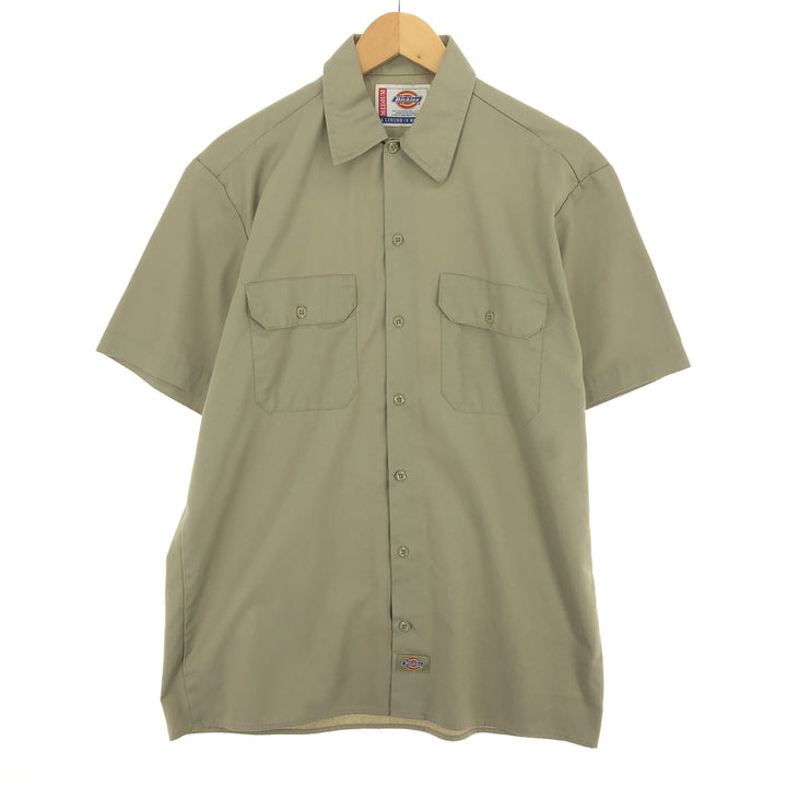 Dickies Short Sleeve Work Shirt, Men's M polyester Beige type Vintage Second Hand