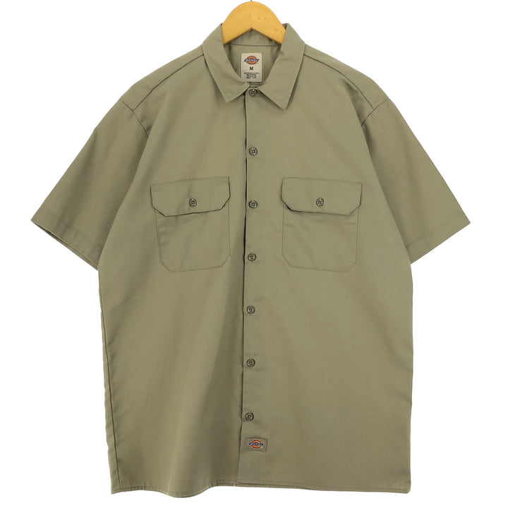 Dickies Short Sleeve Work Shirt, Men's M polyester Khaki type beige Vintage Second Hand