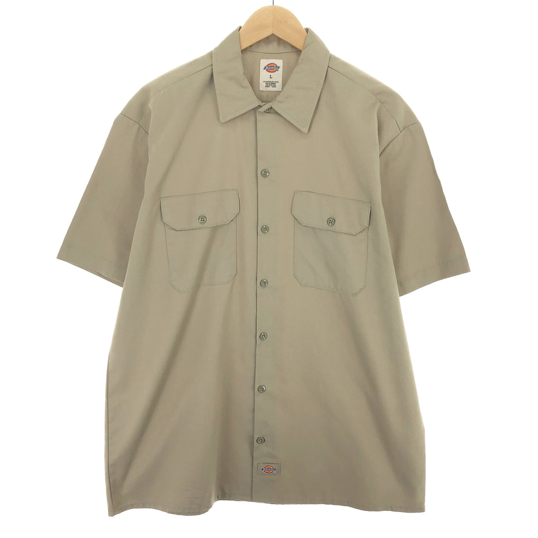 Dickies Short Sleeve Work Shirt, Men's L polyester Beige type Vintage Second Hand
