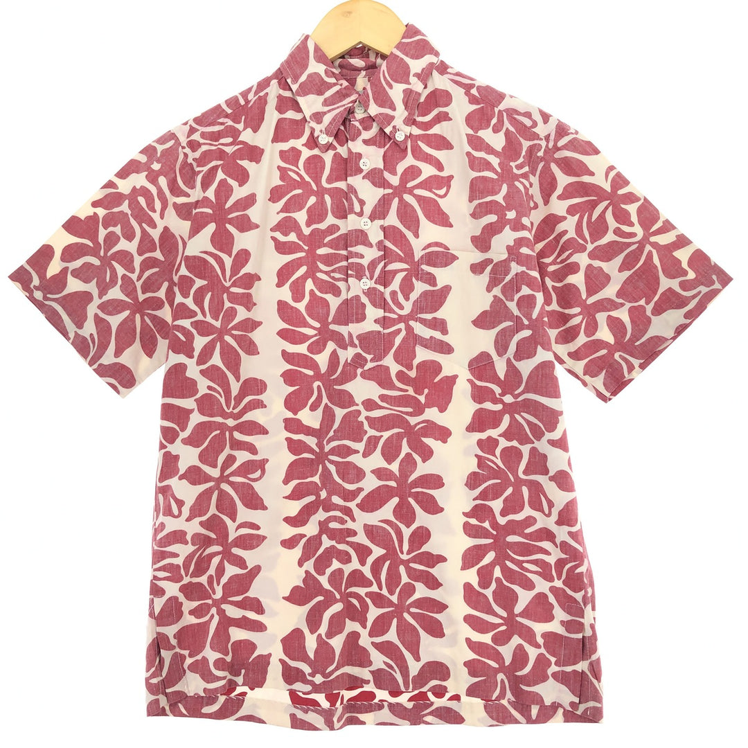 70s~80'S Reyn Spooner Nipple Tag All-Over Border Pattern Pullover Button-Down Hawaiian Aloha Shirt Men's S /eaa460623