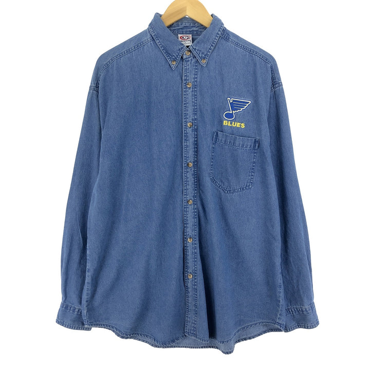 TRUE FAN Long Sleeve Button Down Denim Shirt Men's L /eaa460669