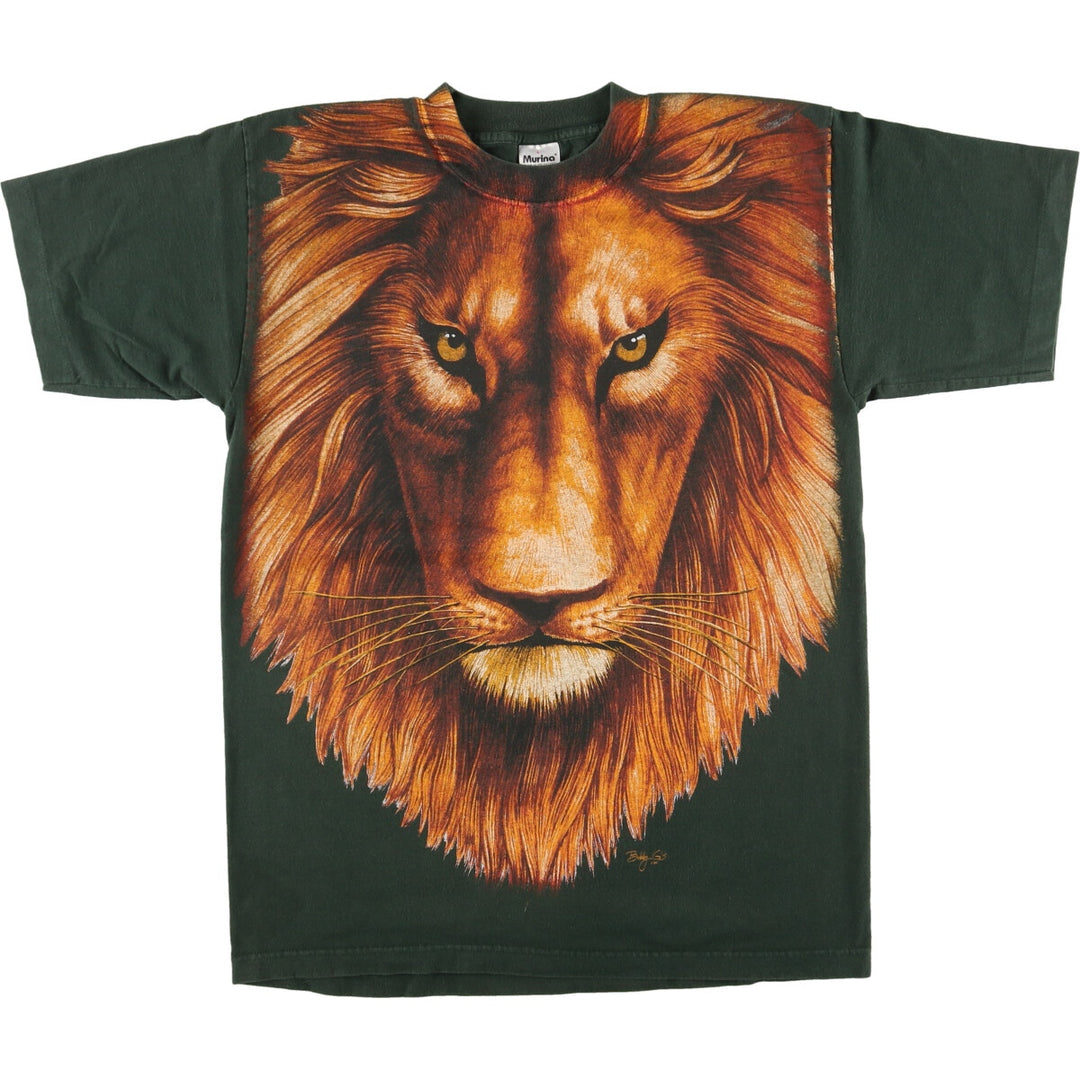 90'S Murina Large Print Lion Pattern Animal T-Shirt Made in USA Men's L Vintage /eaa460698