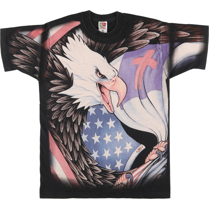 90'S Fruit of the Loom Eagle Pattern Large Print Animal T-Shirt Made in USA Men's L Vintage /eaa460699