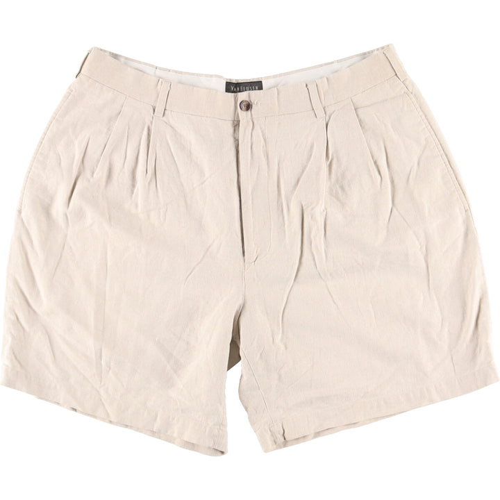 VAN HEUSEN Two-pleat cotton x linen shorts, short pants, men's size w37 / eaa460716