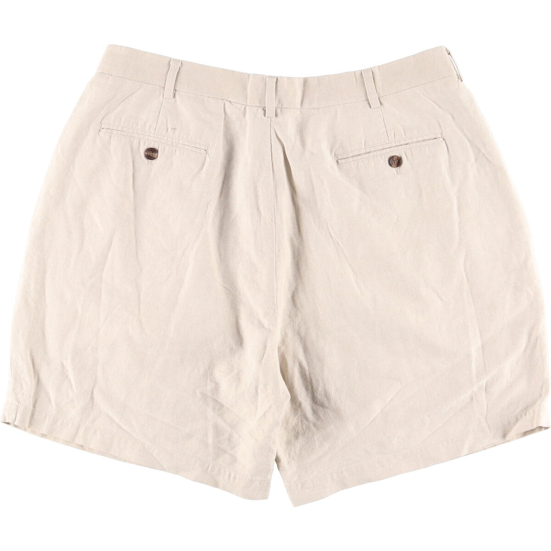 VAN HEUSEN Two-pleat cotton x linen shorts, short pants, men's size w37 / eaa460716