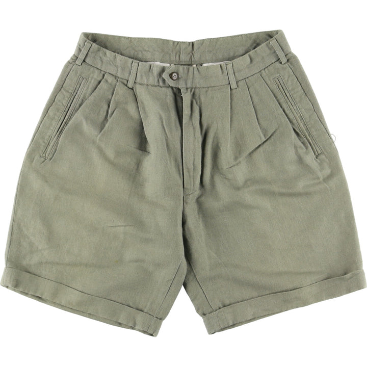 NEW RIVER Three-tuck cotton x linen shorts, short pants, men's size w31 linen Khaki type Vintage Second Hand