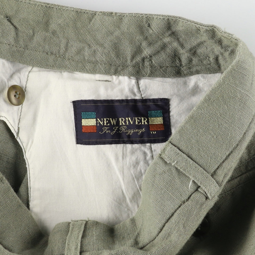NEW RIVER Three-tuck cotton x linen shorts, short pants, men's size w31 linen Khaki type Vintage Second Hand
