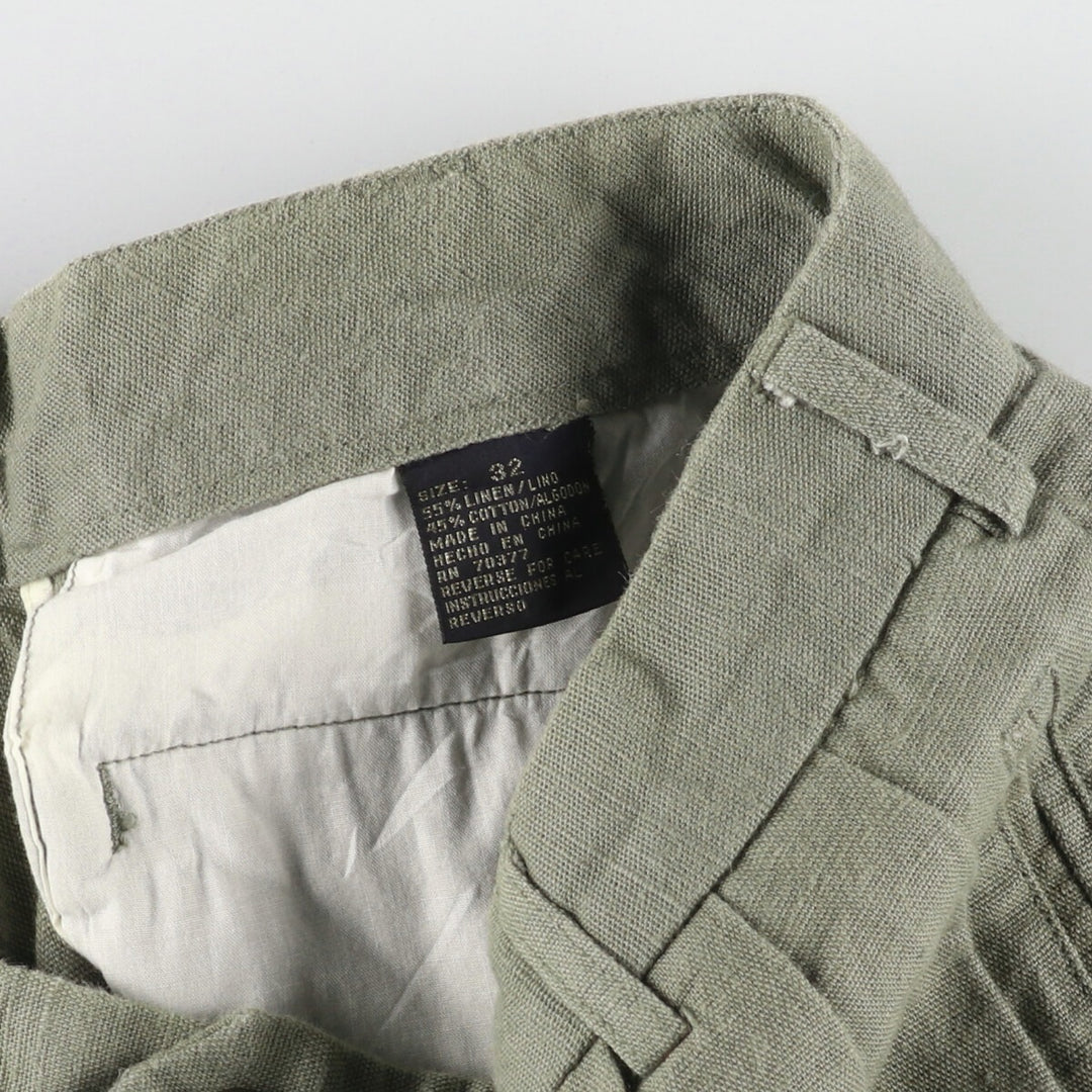 NEW RIVER Three-tuck cotton x linen shorts, short pants, men's size w31 linen Khaki type Vintage Second Hand