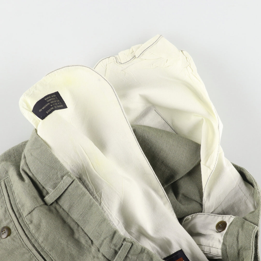 NEW RIVER Three-tuck cotton x linen shorts, short pants, men's size w31 linen Khaki type Vintage Second Hand