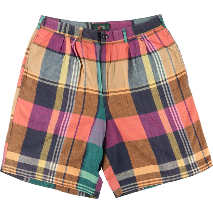 90'S J.Crew Madras Check Two-pleat Cotton Shorts, Men's, W33, Vintage / eaa460725