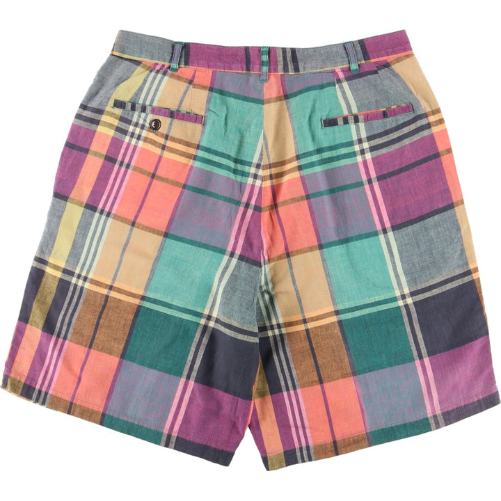 90'S J.Crew Madras Check Two-pleat Cotton Shorts, Men's, W33, Vintage / eaa460725