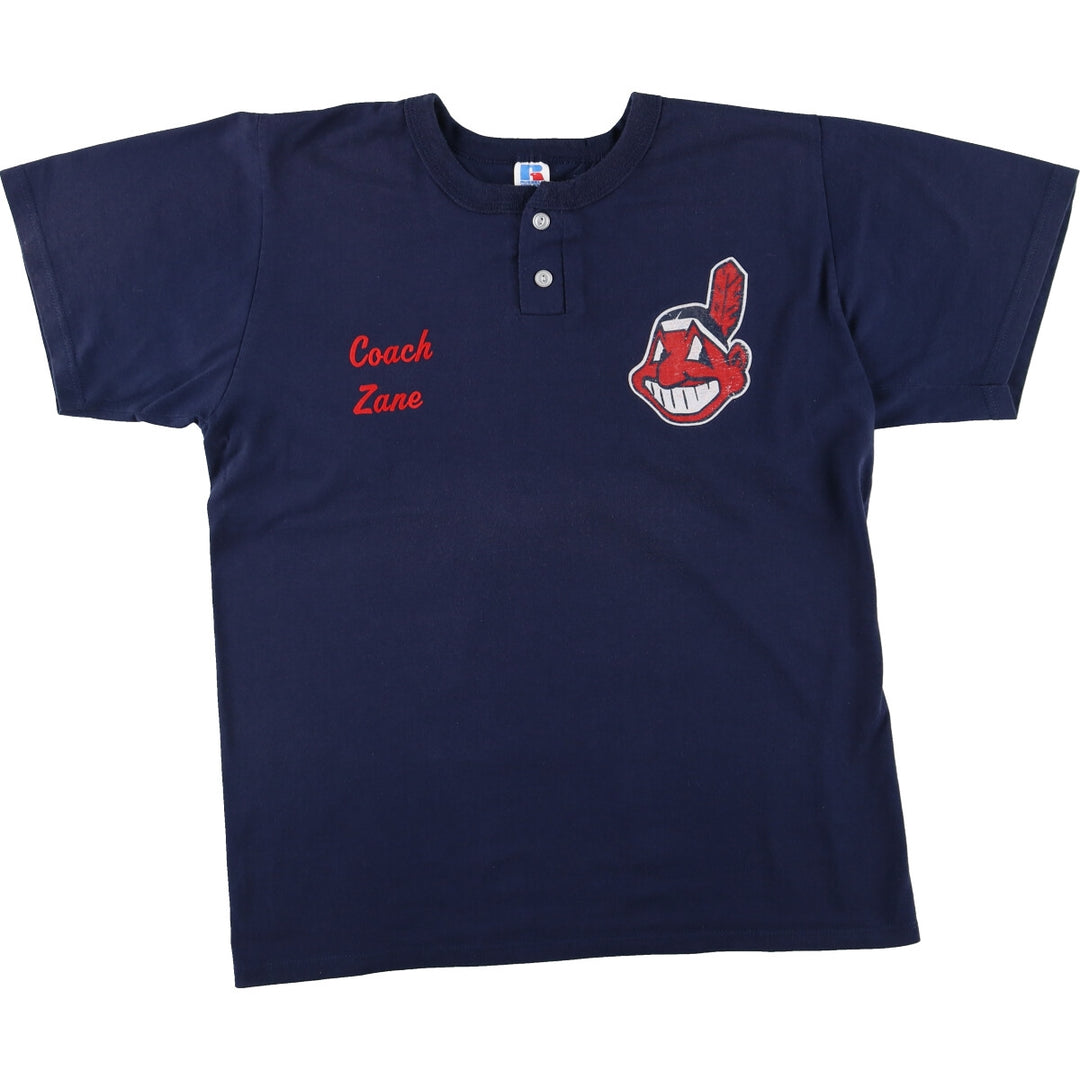 Russell MLB Cleveland Guardians Henley neck logo print T-shirt Made in USA Men's XL /eaa460801