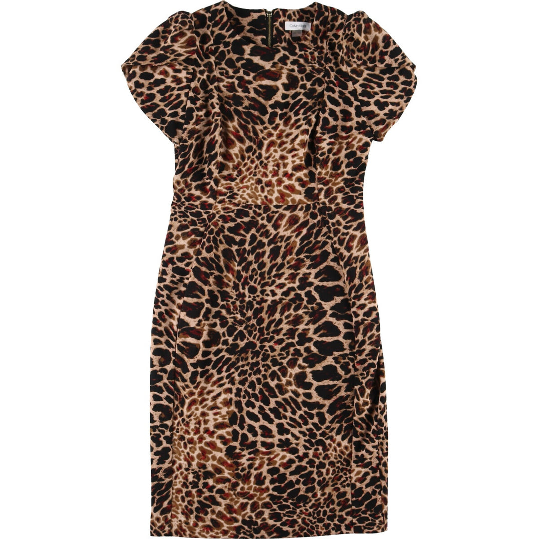 Calvin Klein Leopard Pattern Short Sleeve Tight Dress Women's M /eaa460940