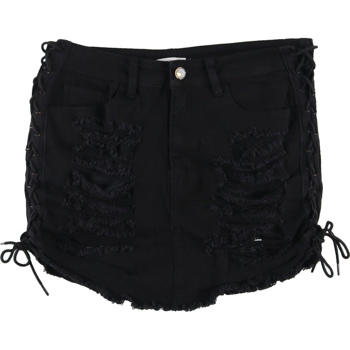 REVAMPED Lace-up Distressed Denim Mini Skirt Women's L /eaa460985