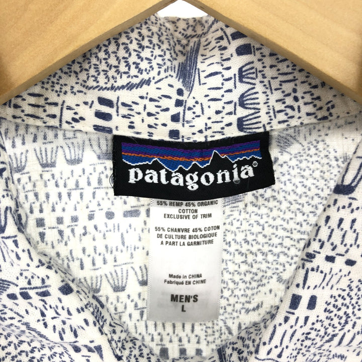 Patagonia Fish and Carp Print Long Sleeve Hemp Shirt Men's L Wide Collar / eaa461044