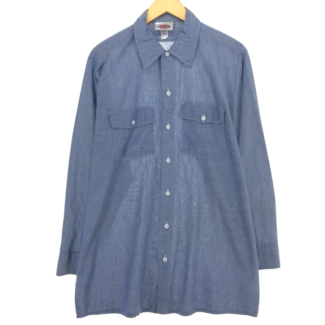 80'S Dickies Long Sleeve Work Shirt Made in USA Men's L polyester blue type Vintage Second Hand