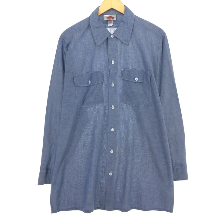 80'S Dickies Long Sleeve Work Shirt Made in USA Men's L polyester blue type Vintage Second Hand