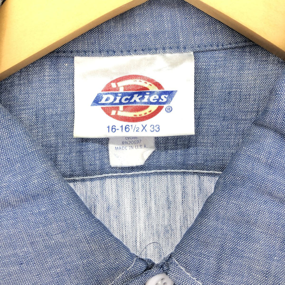 80'S Dickies Long Sleeve Work Shirt Made in USA Men's L polyester blue type Vintage Second Hand