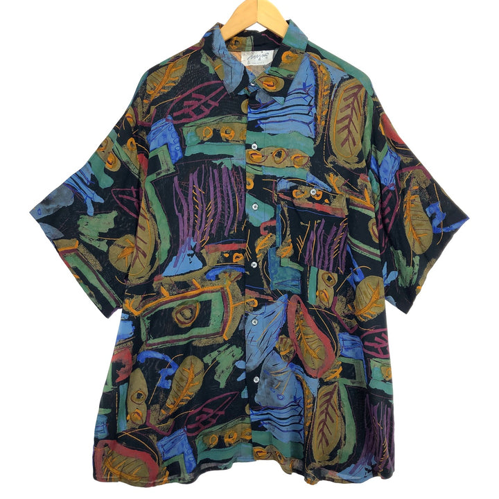 70s~80'S all-over print short sleeve rayon shirt made in USA men's XL vintage /eaa461153