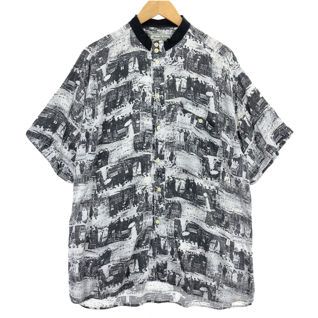 LERROS SHIRTS All-over print stand-up collar band collar short-sleeve viscose shirt Men's L /eaa461155