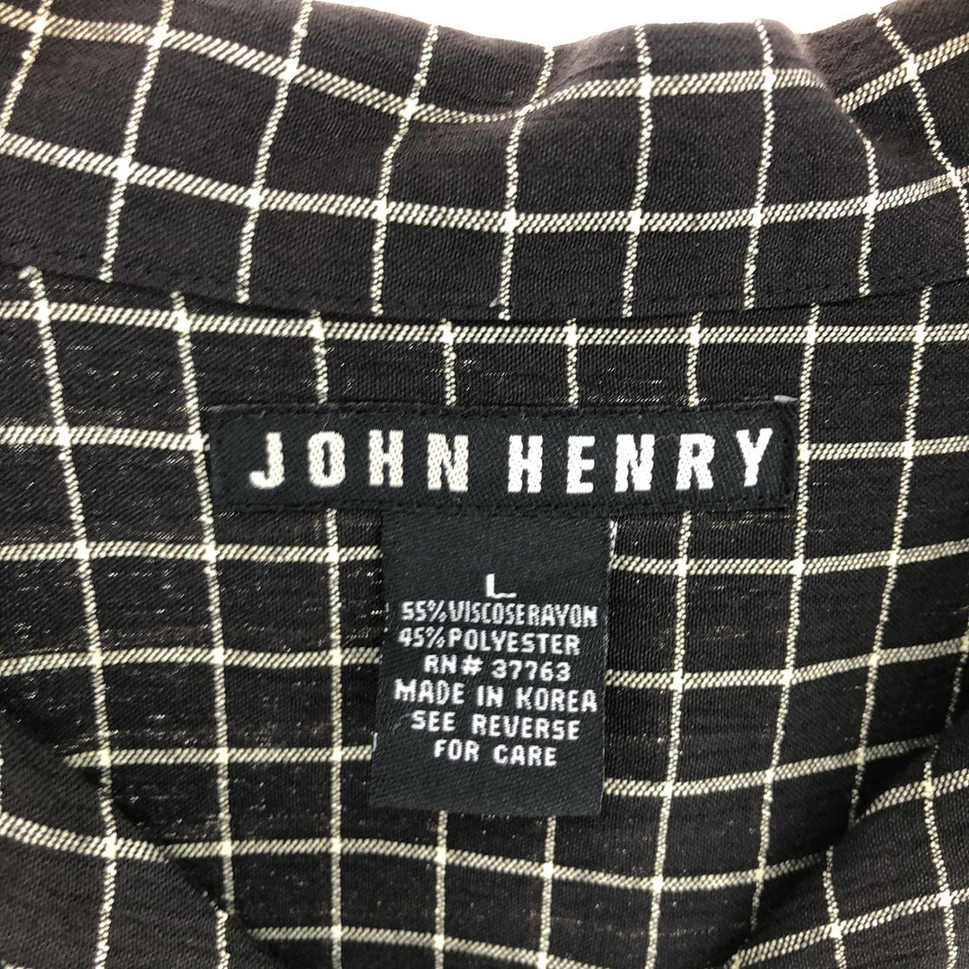 JOHN HENRY Check Pattern Short Sleeve Open Collar Viscose Rayon x Polyester Shirt Men's L /eaa461157