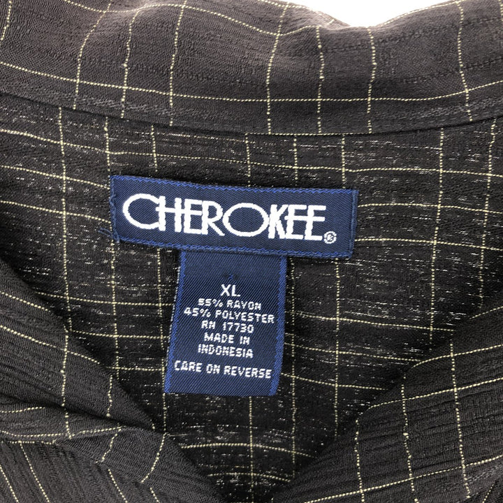 CHEROKEE Check Pattern Short Sleeve Open Collar Rayon x Poly Shirt Men's XL /eaa461173