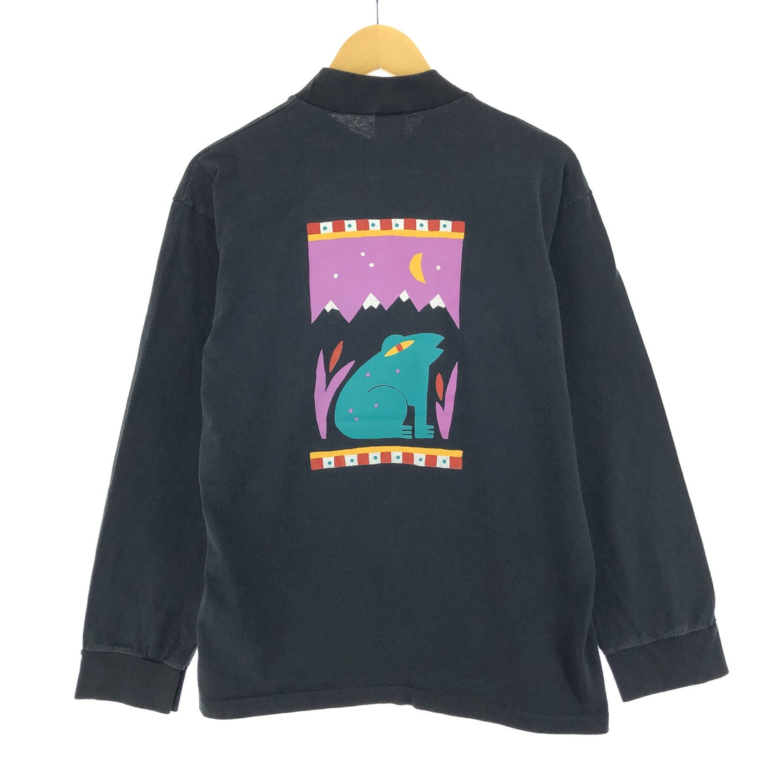 90'S Anvil High Neck Long T-Shirt, Made in USA, Men's L, Vintage cotton black type Vintage Second Hand