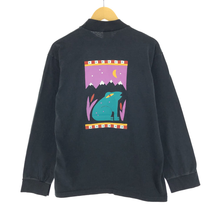 90'S Anvil High Neck Long T-Shirt, Made in USA, Men's L, Vintage cotton black type Vintage Second Hand