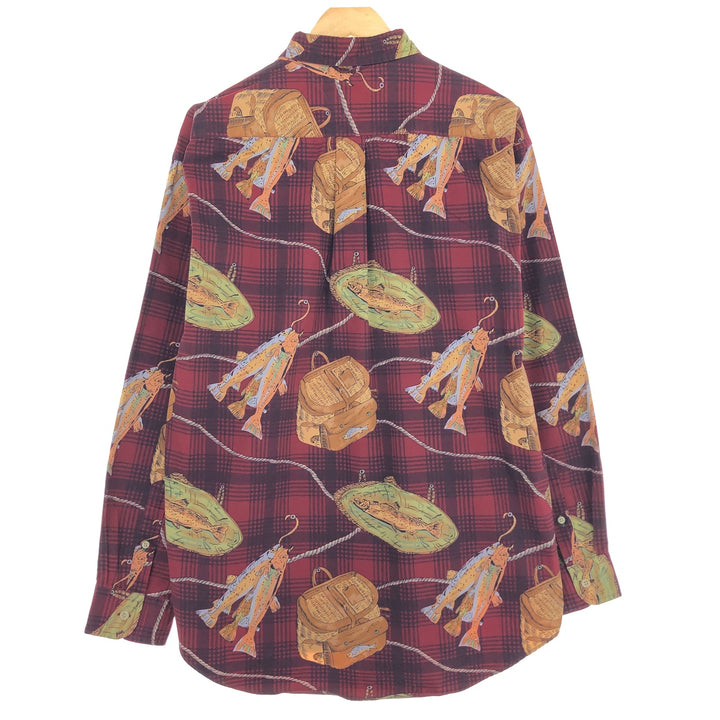 90'S Tommy Hilfiger Fish Pattern Long Sleeve Button Down Check Shirt Men's L Vintage /eaa461300