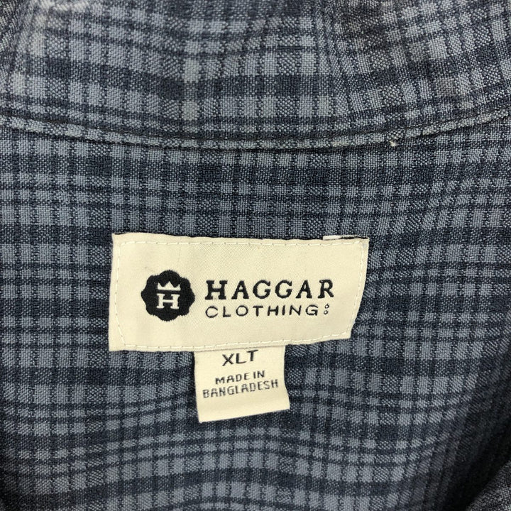 HAGGAR Check Pattern Open Collar Short Sleeve Poly Shirt Men's L /eaa461339