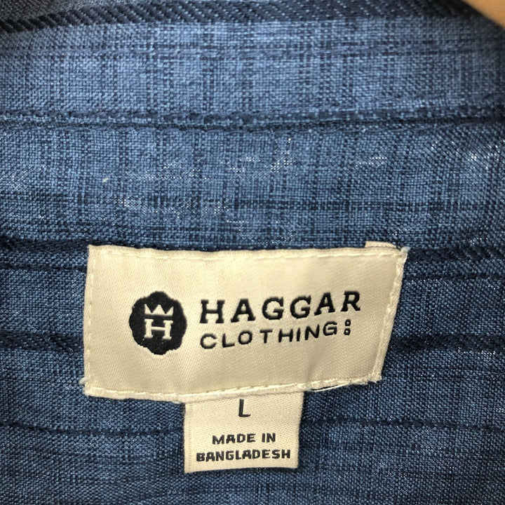 HAGGAR Stripe Pattern Short Sleeve Poly Shirt Men's L /eaa461345