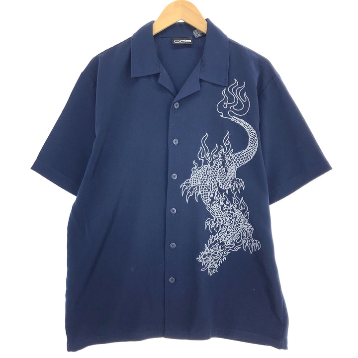 ODO Embroidered Dragon Pattern Open Collar Short Sleeve Chicano Shirt Box Shirt Men's L /eaa461346