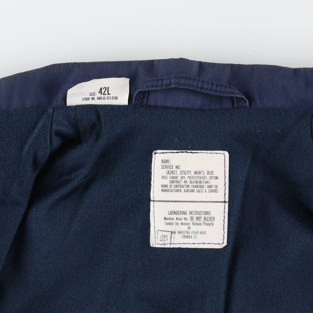 80'S US military genuine military utility jacket made in USA 42L equivalent to men's L vintage polyester navy blue type Vintage Second Hand