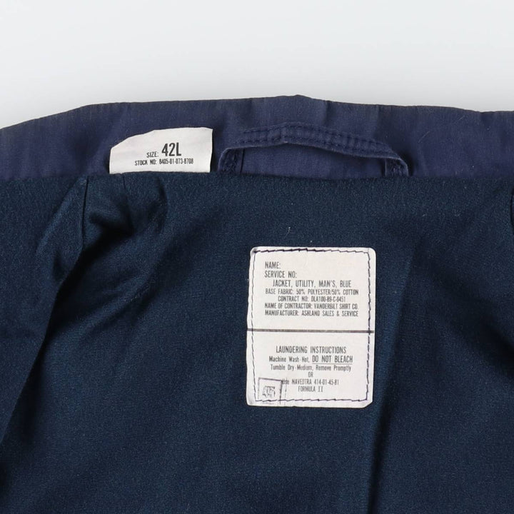 80'S US military genuine military utility jacket made in USA 42L equivalent to men's L vintage polyester navy blue type Vintage Second Hand