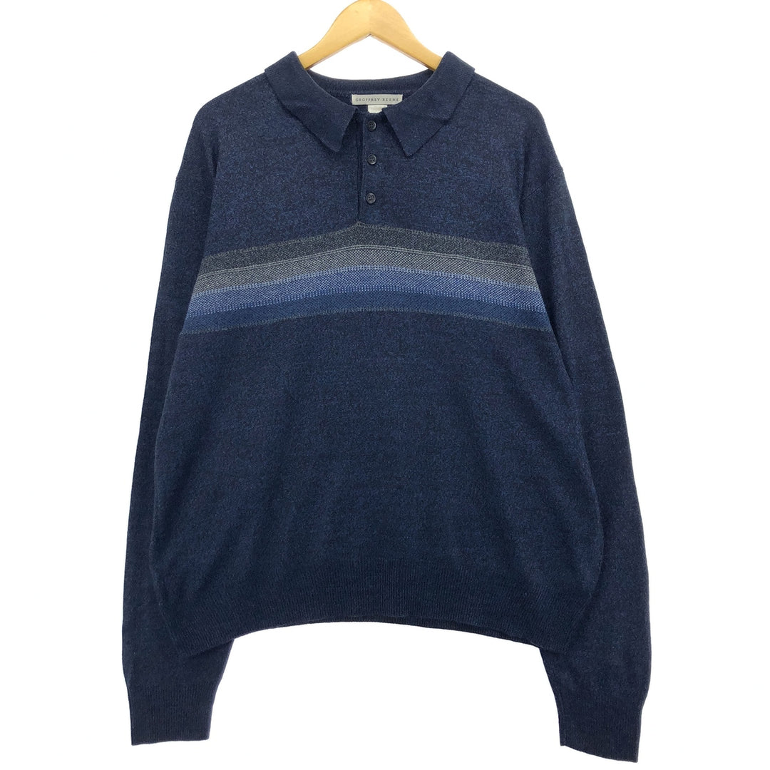 GEOFFREY BEENE Polo Knit Sweater, Men's XL acrylic navy blue type Vintage Second Hand