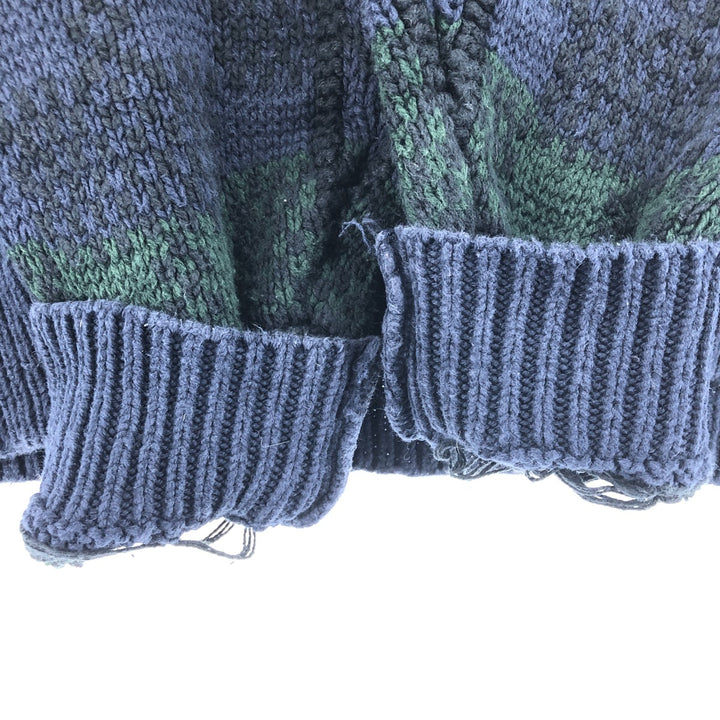 Vintage 90'S ADIRONDACK all-over print cotton knit sweater, made in the USA, size L, men's cotton navy blue type Vintage Second Hand