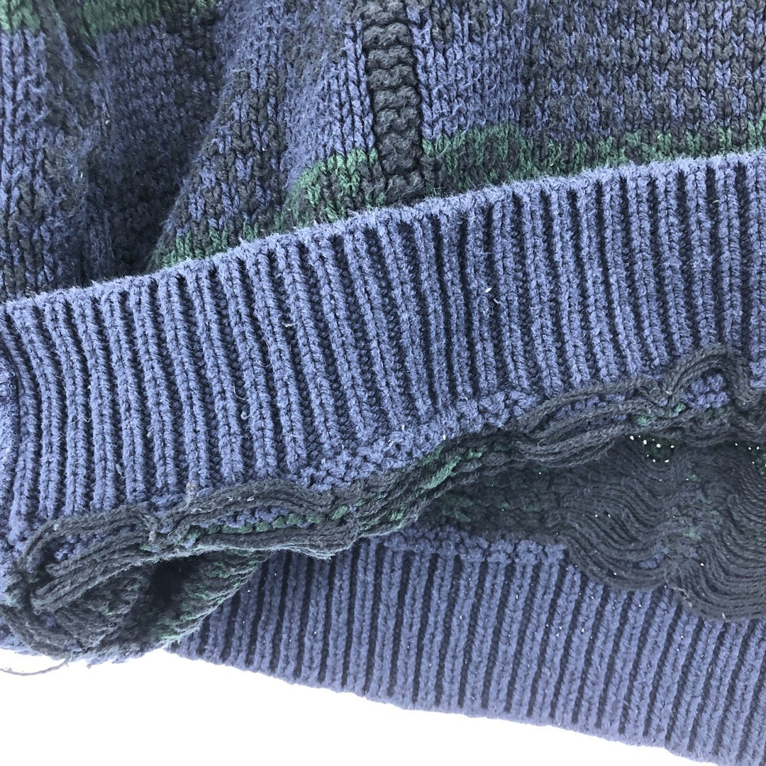 Vintage 90'S ADIRONDACK all-over print cotton knit sweater, made in the USA, size L, men's cotton navy blue type Vintage Second Hand