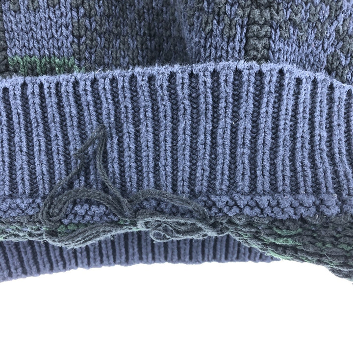 Vintage 90'S ADIRONDACK all-over print cotton knit sweater, made in the USA, size L, men's cotton navy blue type Vintage Second Hand