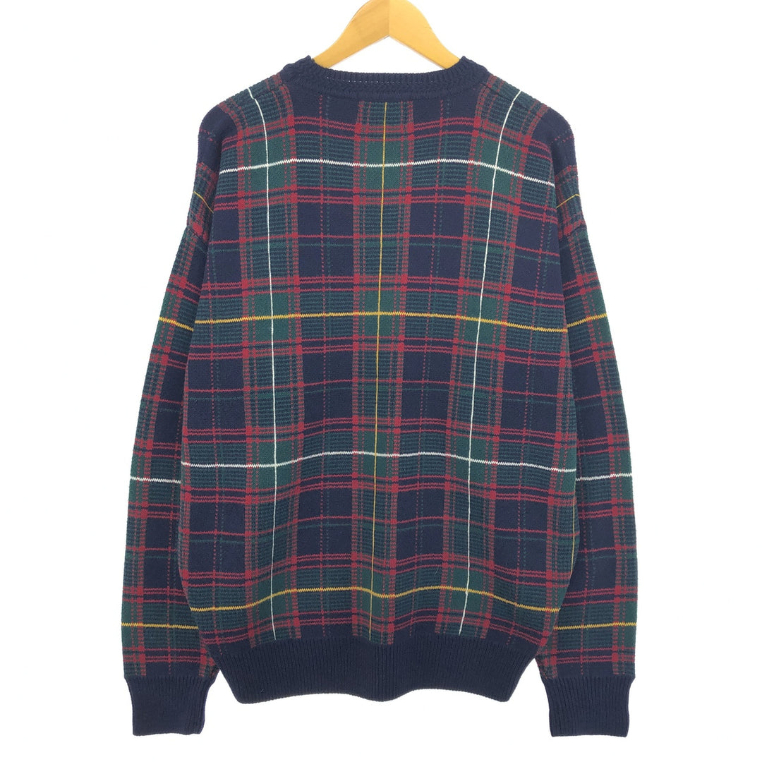 Vintage 90'S Woods and Gray Check Pattern Cotton Knit Sweater, Men's Size L cotton multicolor Vintage Second Hand