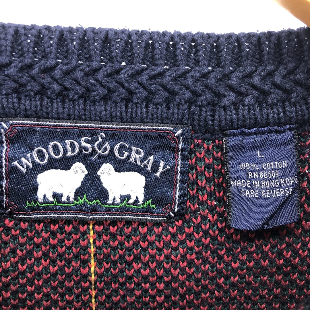 Vintage 90'S Woods and Gray Check Pattern Cotton Knit Sweater, Men's Size L cotton multicolor Vintage Second Hand
