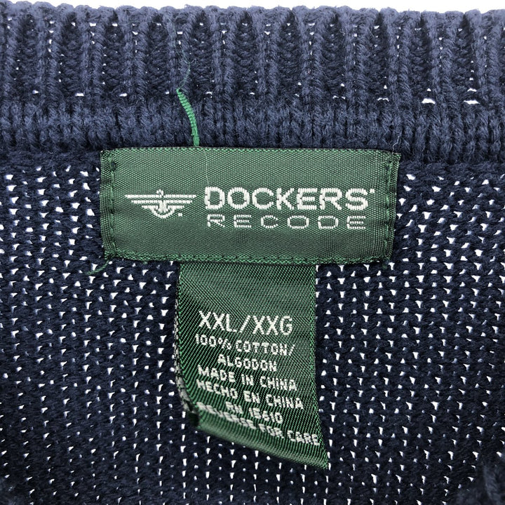 DOCKERS Check Pattern Cotton Knit Sweater, Men's XXL cotton navy blue type Vintage Second Hand