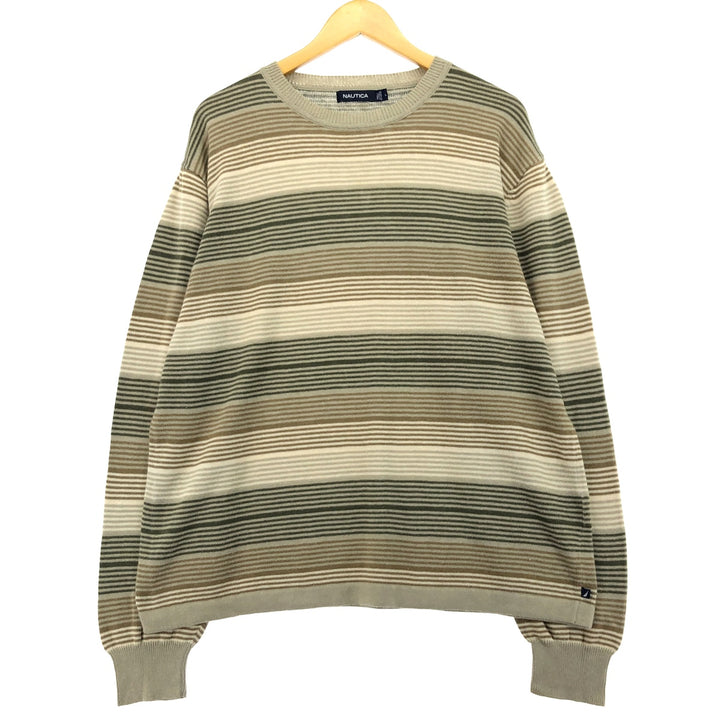 00s~ NAUTICA Multi-border cotton knit sweater Men's size L /eaa463114