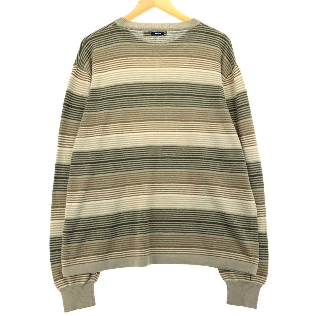00s~ NAUTICA Multi-border cotton knit sweater Men's size L /eaa463114