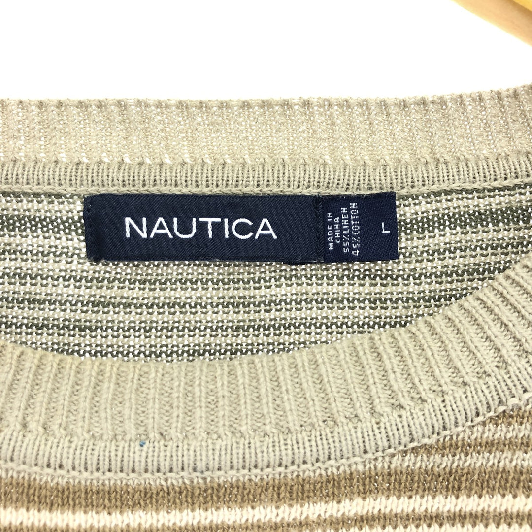 00s~ NAUTICA Multi-border cotton knit sweater Men's size L /eaa463114