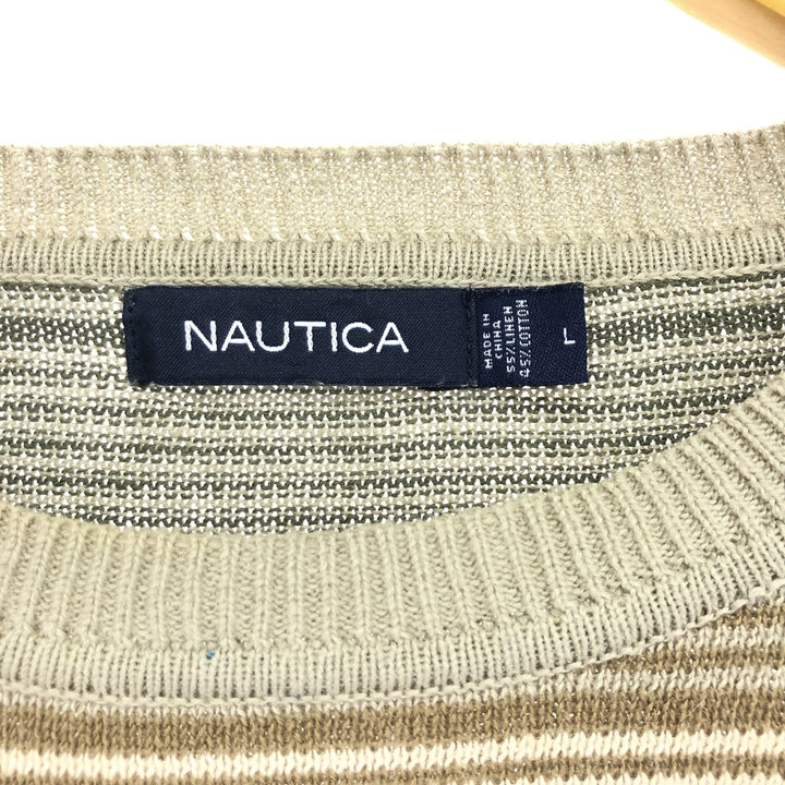00s~ NAUTICA Multi-border cotton knit sweater Men's size L /eaa463114