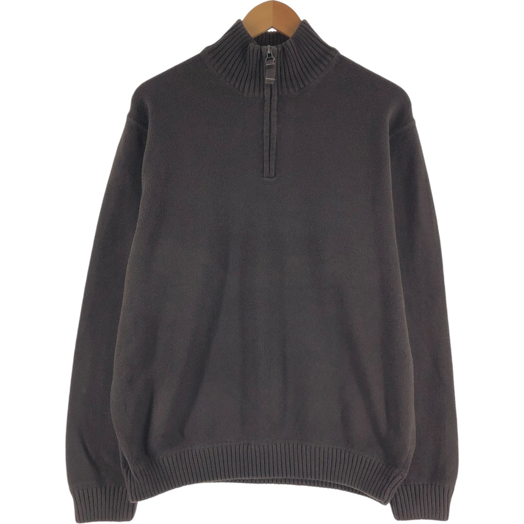 Eddie Bauer Cotton Knit Half-Zip Sweater, Men's Size L cotton brown type Vintage Second Hand