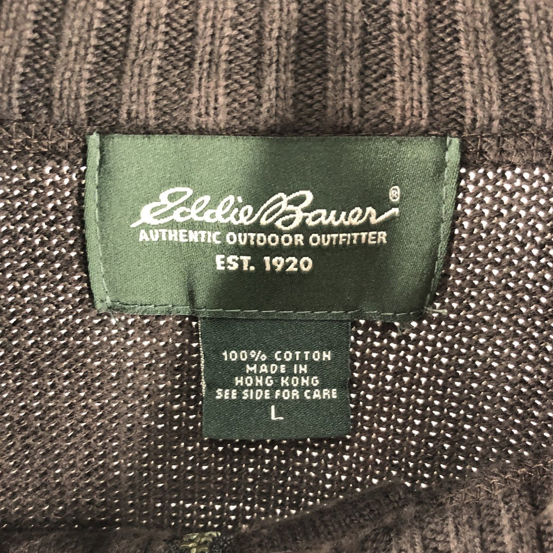 Eddie Bauer Cotton Knit Half-Zip Sweater, Men's Size L cotton brown type Vintage Second Hand